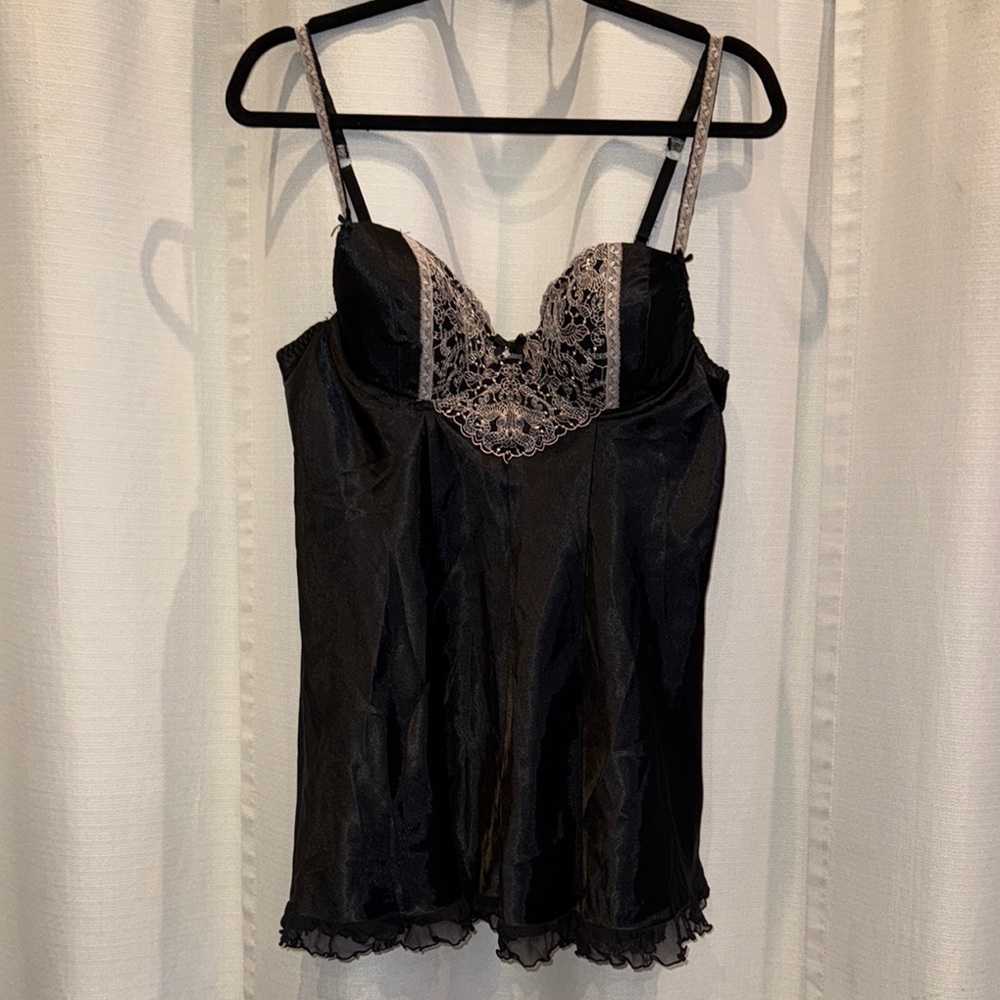 Linea Donatella Satin Black Camisole with Lace XL